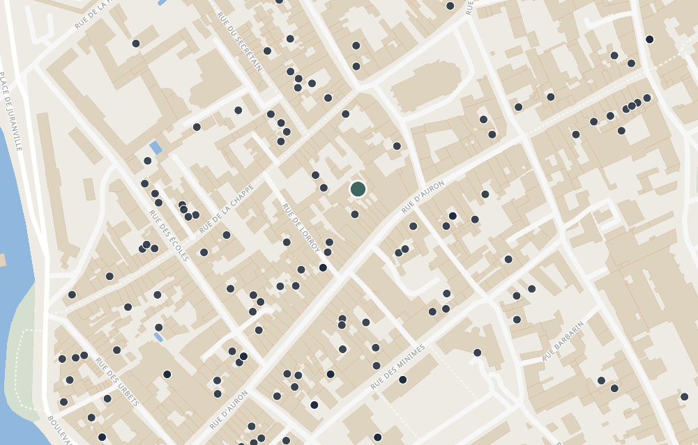 Transactions immobilières géolocalisées sur le plan des rues